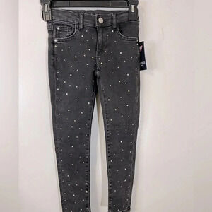Guess Vintage black embroidered hand beaded girls skinny jeans size 7 Zip front